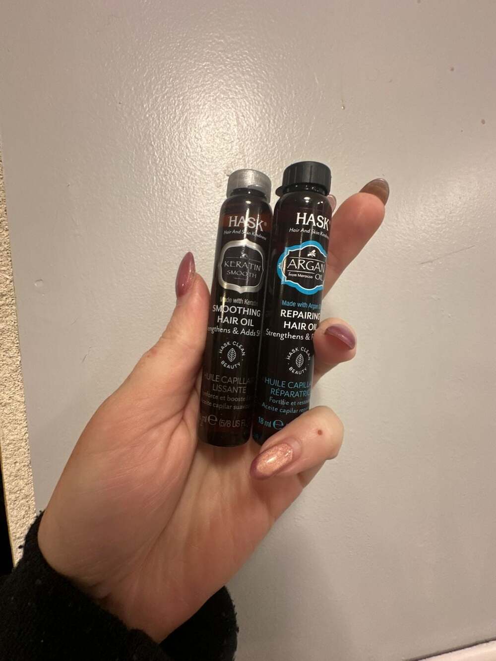 HASK Keratin Smoothing Hair Oil and Argan Repairing Hair Oil Vials (2-Pack)